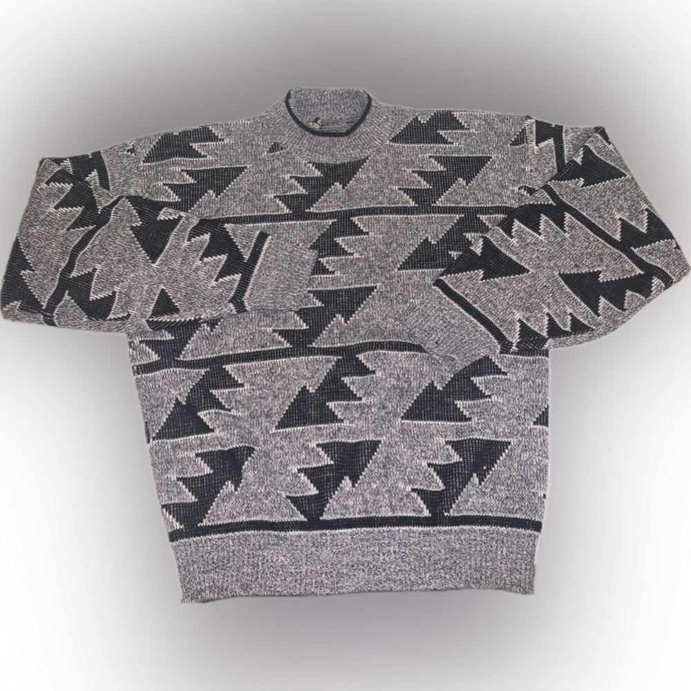 Vintage Sears & Roebuck 80s 90s Geometric Black Gray Knit Funky Crewneck Sweater